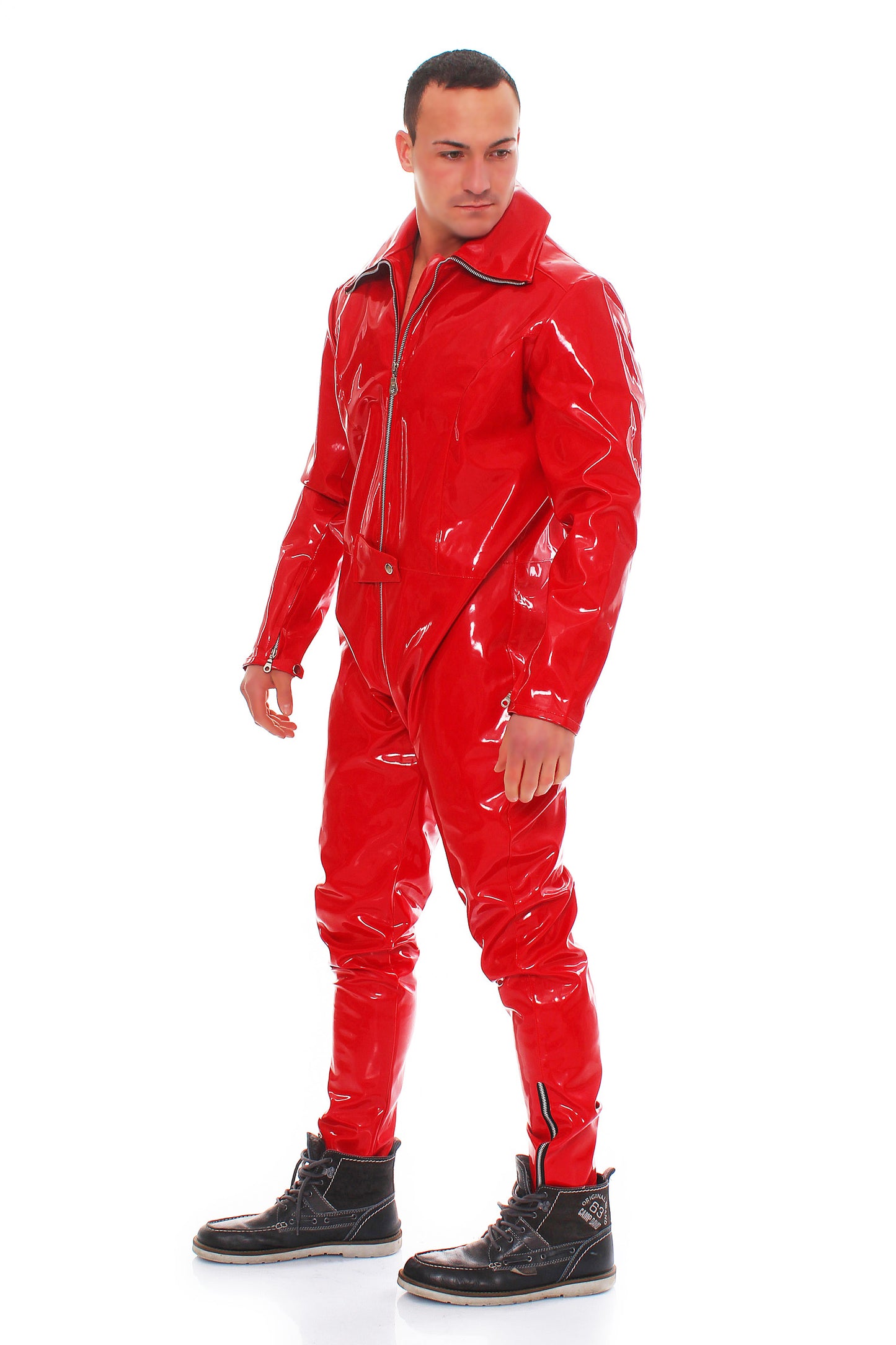 Lackoverall Lack Vinyl Qualität Overall Anzug 3 Wege YKK Zipper Schritt Arm Bein