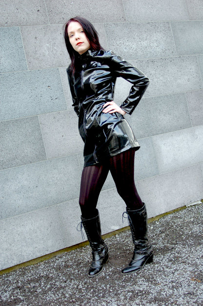 Lack Kleid Vinyl Qualität schwarz langarmig Reißverschluss S M L XL XXL FWT Club