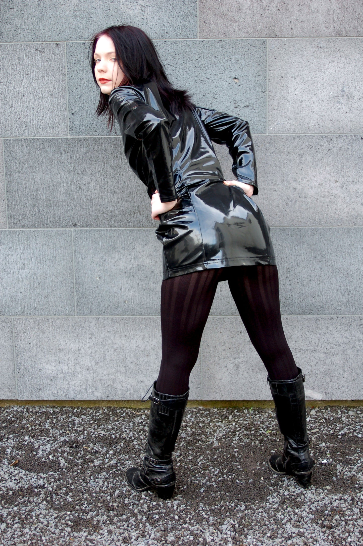 Lack Kleid Vinyl Qualität schwarz langarmig Reißverschluss S M L XL XXL FWT Club