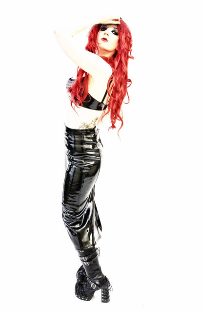 Lack Rock in Vinyl Qualität wadenlang 86 cm lang schwarz alle Größen Gehschlitz