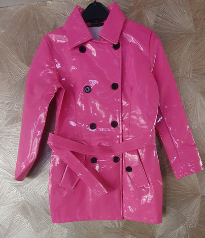 Lack Trenchcoat Damen Vinyl Jacke Mantel Doppelknopfleiste Bindegürte div. Farbe