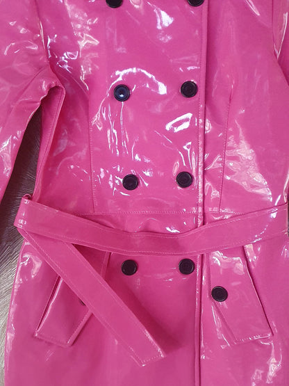 Lack Trenchcoat Damen Vinyl Jacke Mantel Doppelknopfleiste Bindegürte div. Farbe