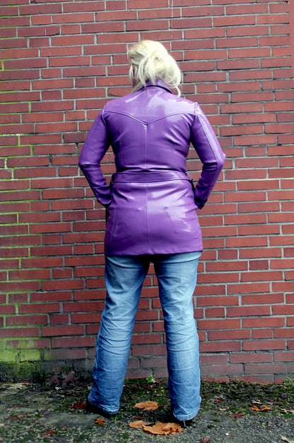 Lack Trenchcoat Damen Vinyl Jacke Mantel Doppelknopfleiste Bindegürte div. Farbe