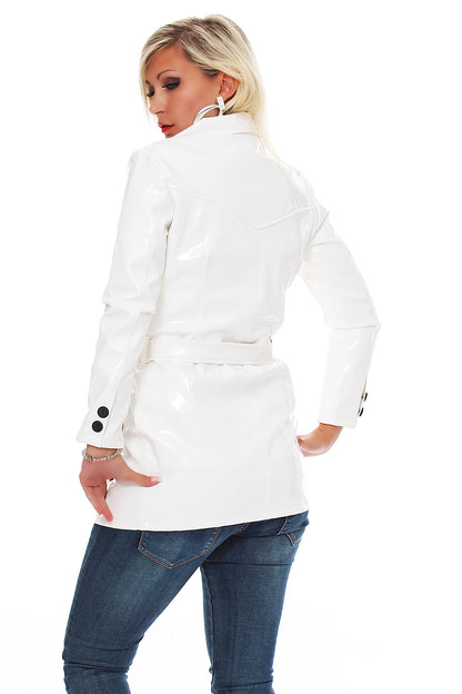 Lack Trenchcoat Damen Vinyl Jacke Mantel Doppelknopfleiste Bindegürte div. Farbe
