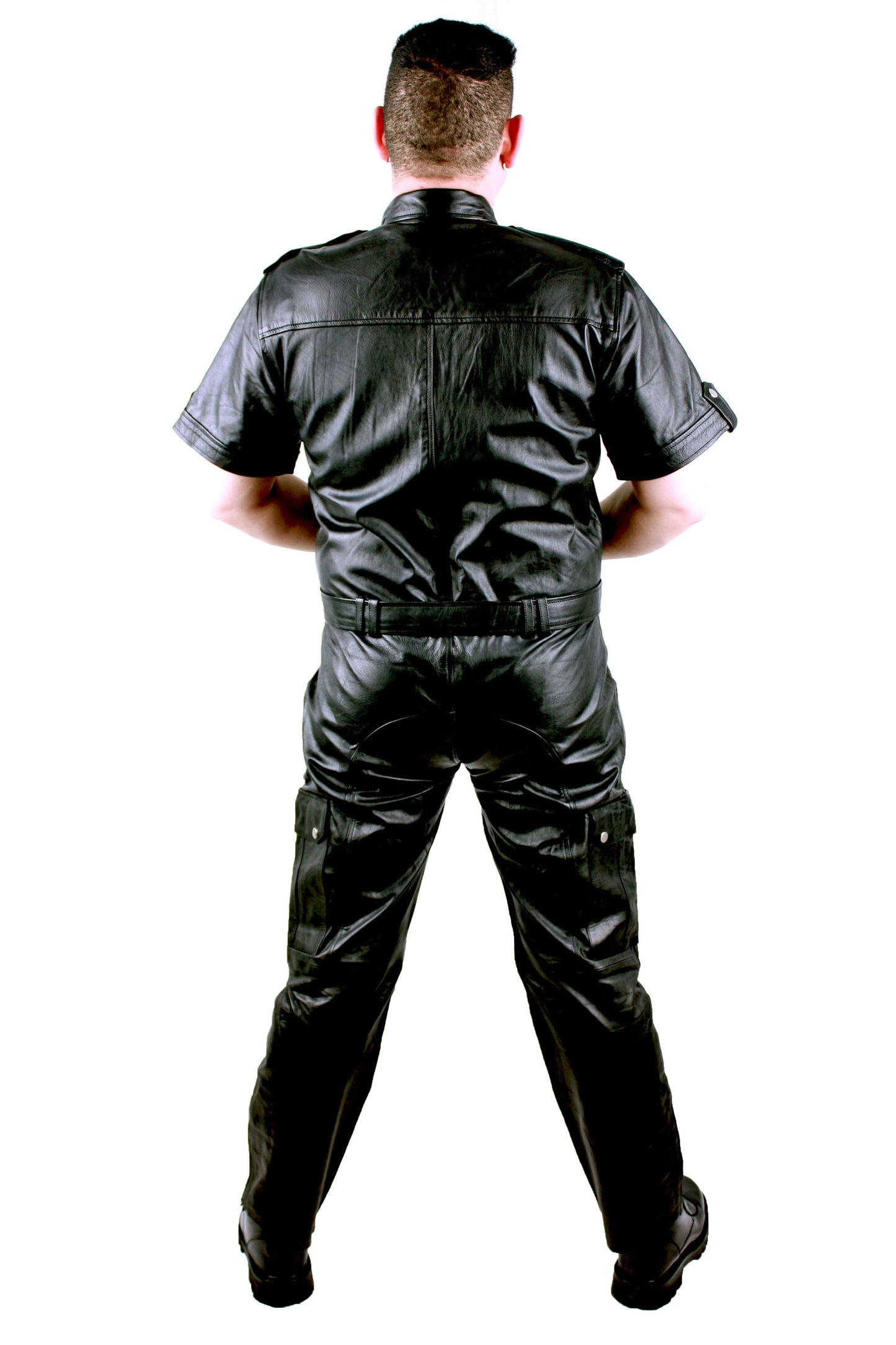 Echt Leder Overall Catsuit Anzug weiches Rindsleder Brust Eingriff Seiten Tasche