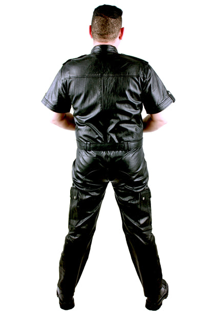 Echt Leder Overall Catsuit Anzug weiches Rindsleder Brust Eingriff Seiten Tasche