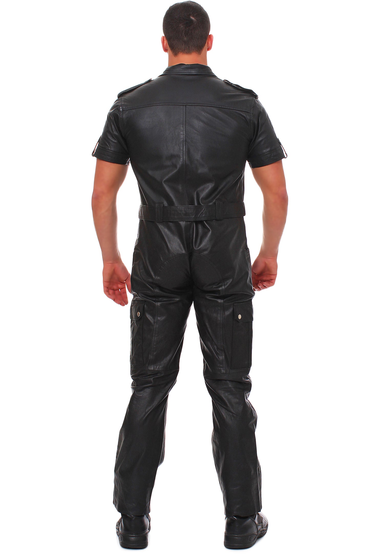 Echt Leder Overall Catsuit Anzug weiches Rindsleder Brust Eingriff Seiten Tasche
