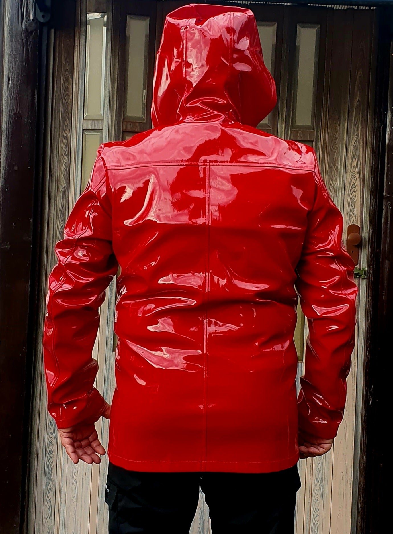 Lack Jacke Kapuzenjacke in Vinyl Qualität schwarz oder blau Reißverschluss Kapuze