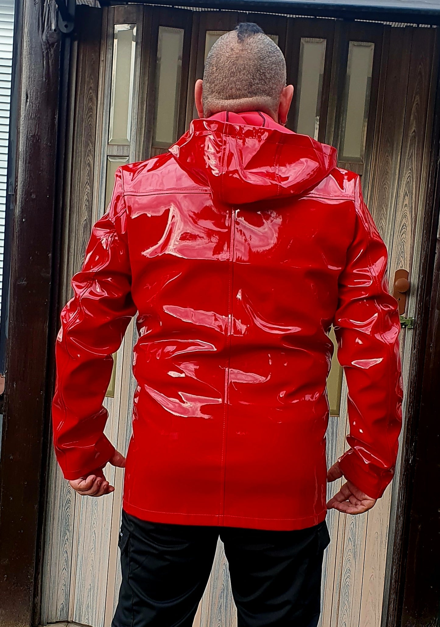 Lack Jacke Kapuzenjacke in Vinyl Qualität schwarz oder blau Reißverschluss Kapuze