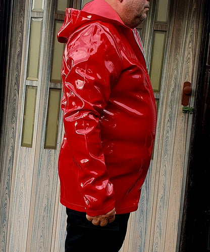 Lack Jacke Kapuzenjacke in Vinyl Qualität schwarz oder blau Reißverschluss Kapuze