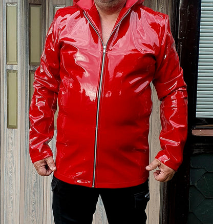 Lack Jacke Kapuzenjacke in Vinyl Qualität schwarz oder blau Reißverschluss Kapuze