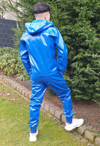 Lack Jacke Kapuzenjacke in Vinyl Qualität schwarz oder blau Reißverschluss Kapuze