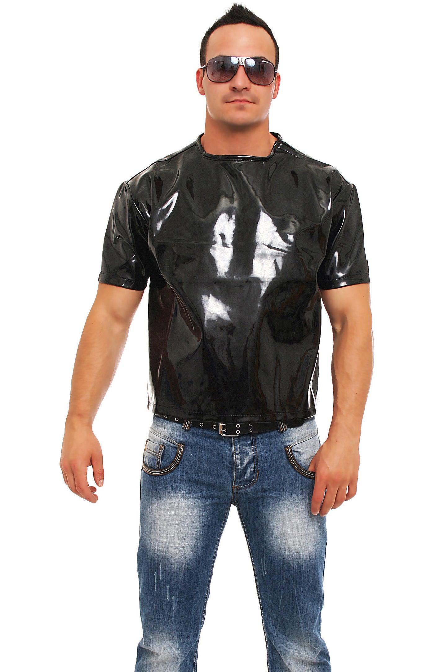 Herren knackiges Lack Shirt in Vinyl Qualität swz S M L XL XXL nur für Lack Fans