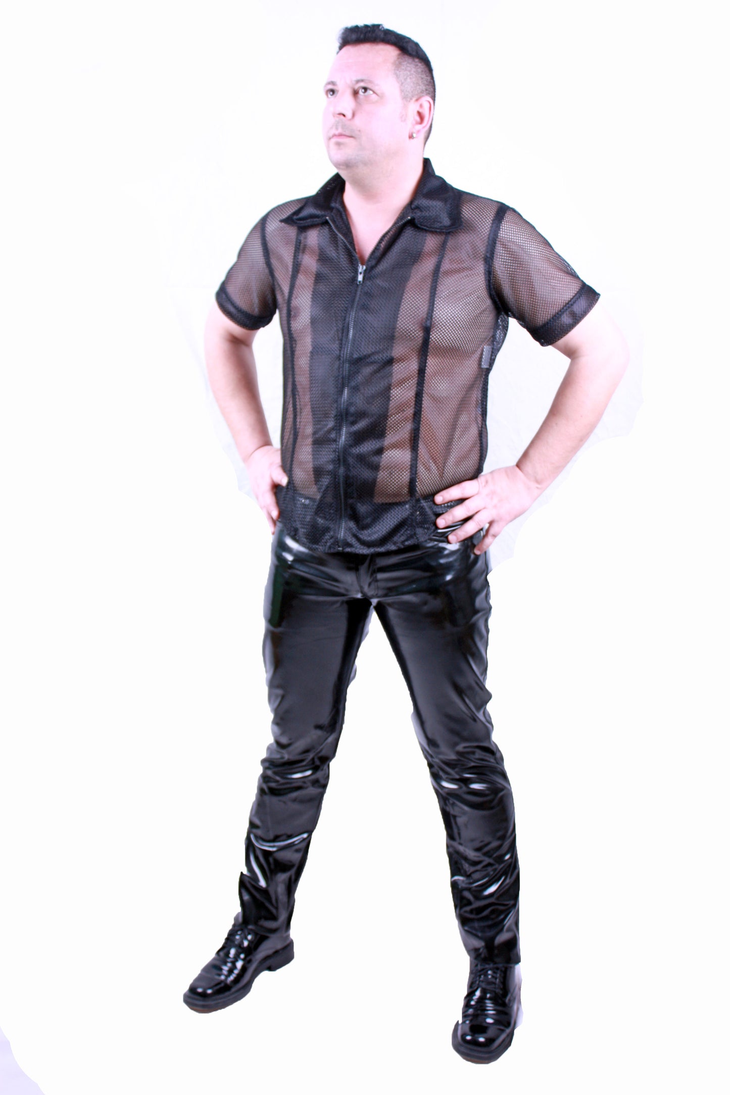 Lack Hose in Vinyl Qualität schwarz 5 Pocket Style Knopfleiste in alle Größen