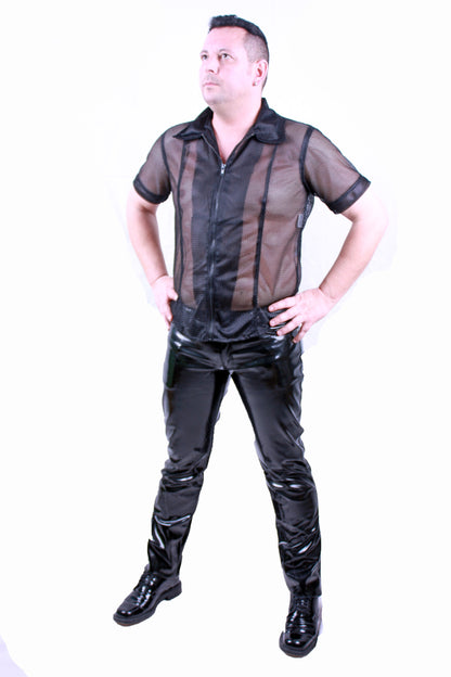 Lack Hose in Vinyl Qualität schwarz 5 Pocket Style Knopfleiste in alle Größen