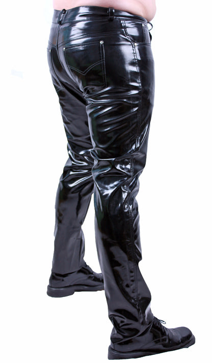 Lack Hose in Vinyl Qualität schwarz 5 Pocket Style Knopfleiste in alle Größen