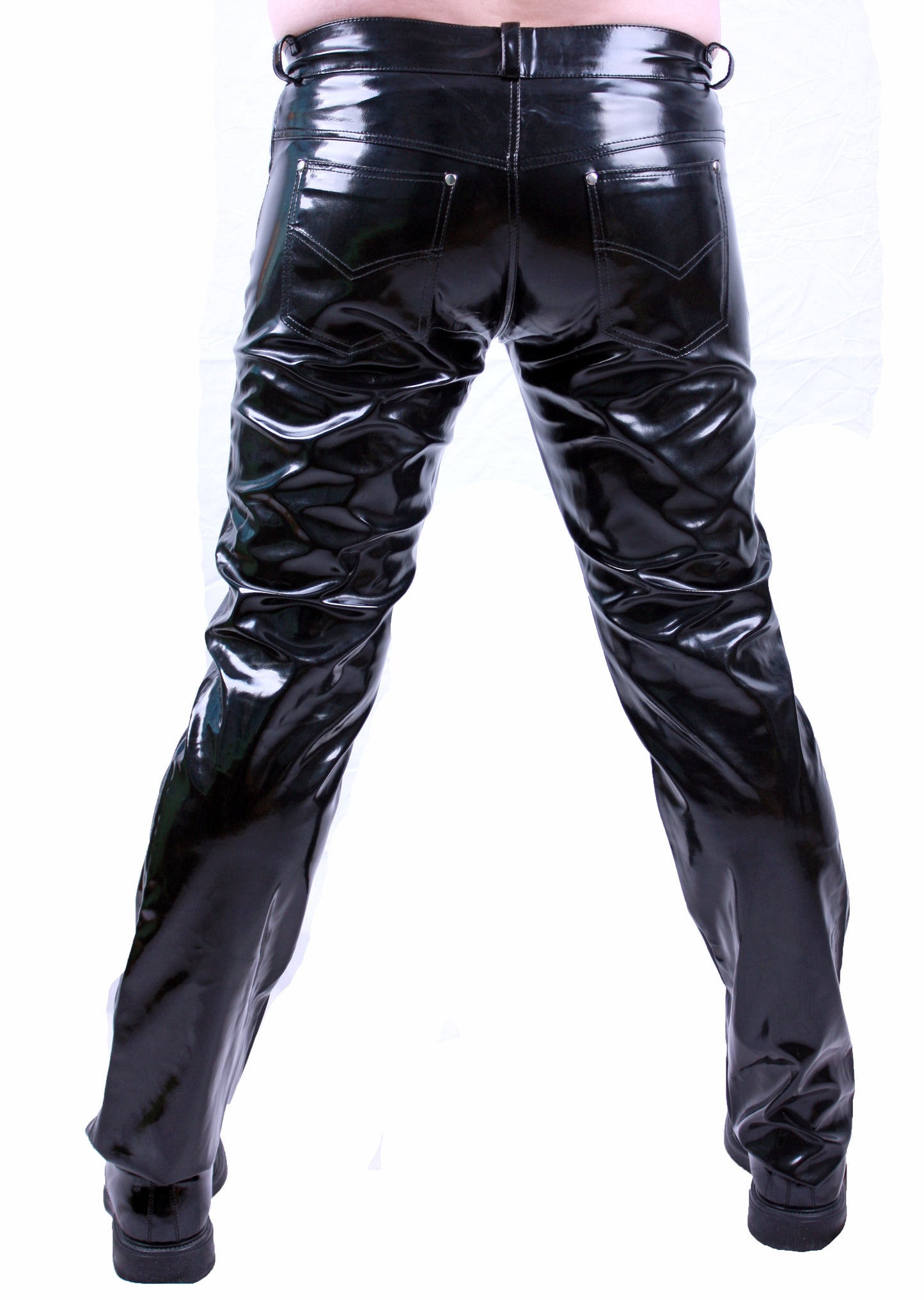 Lack Hose in Vinyl Qualität schwarz 5 Pocket Style Knopfleiste in alle Größen