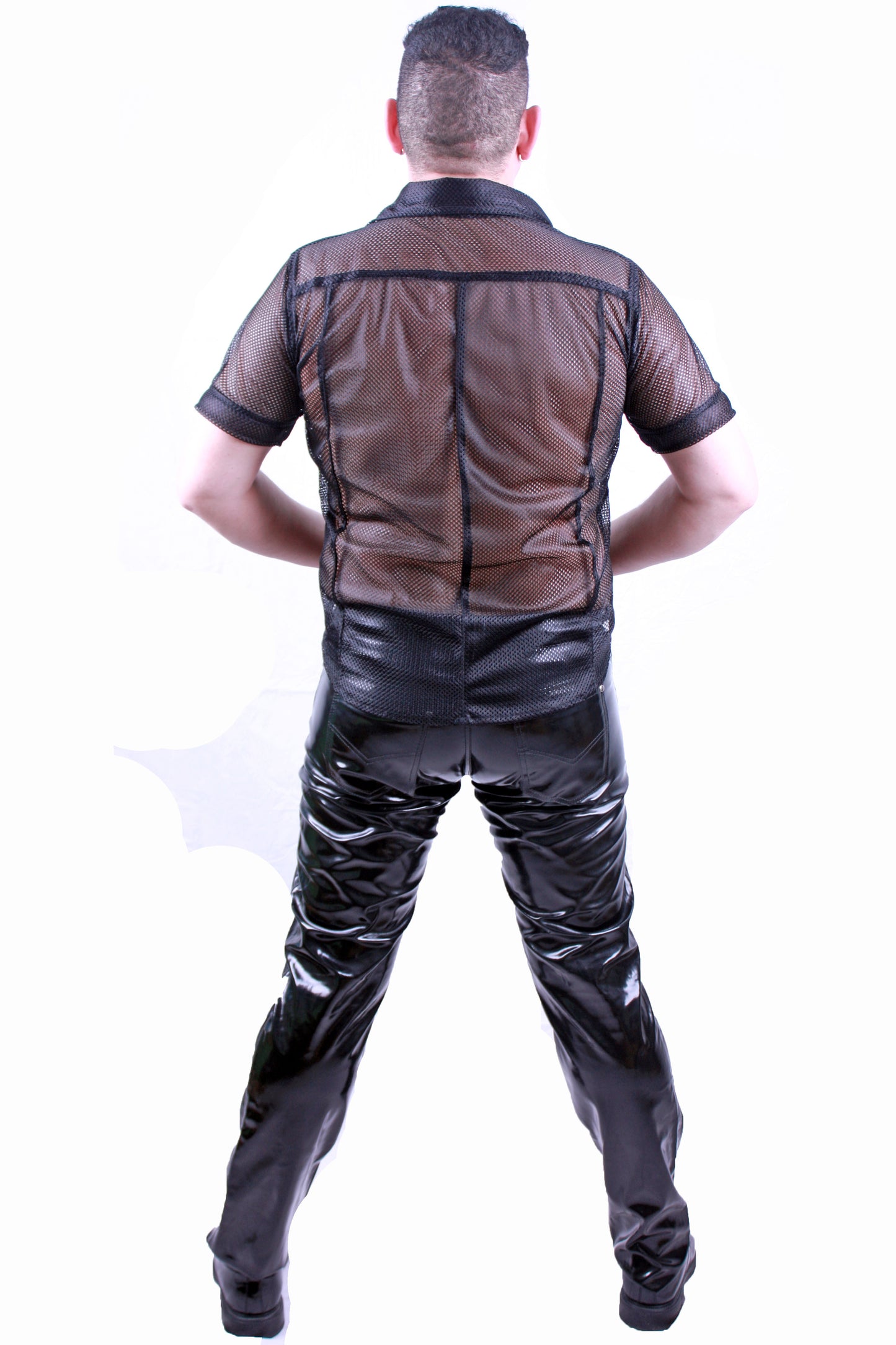 Lack Hose in Vinyl Qualität schwarz 5 Pocket Style Knopfleiste in alle Größen