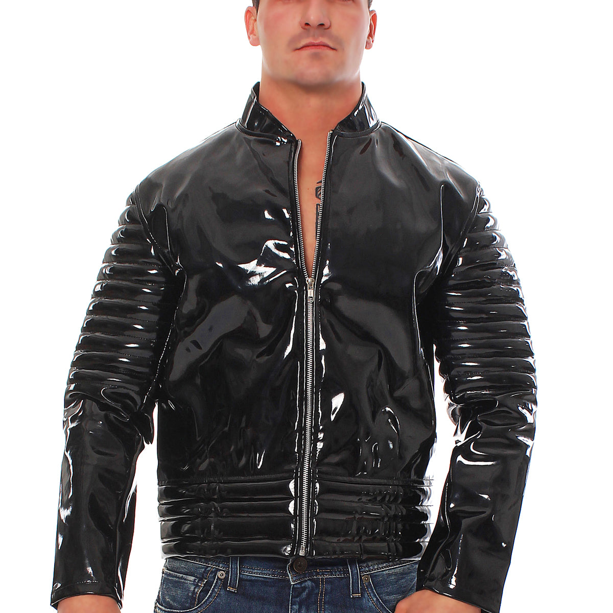 Lack Jacke Vinyl Qualität Oberarm Jackenende gesteppt div. Farben Reißverschluss