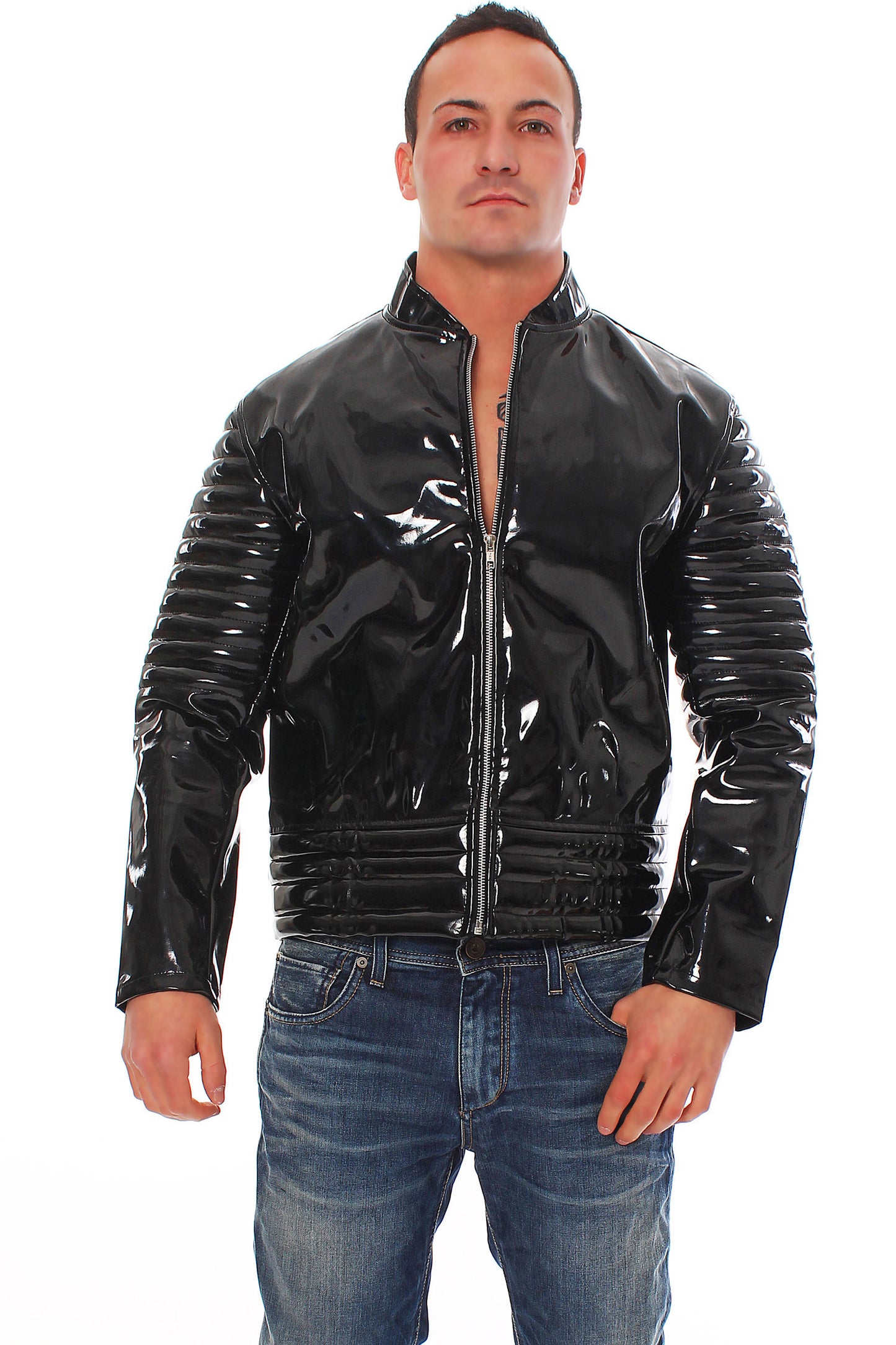 Lack Jacke Vinyl Qualität Oberarm Jackenende gesteppt div. Farben Reißverschluss