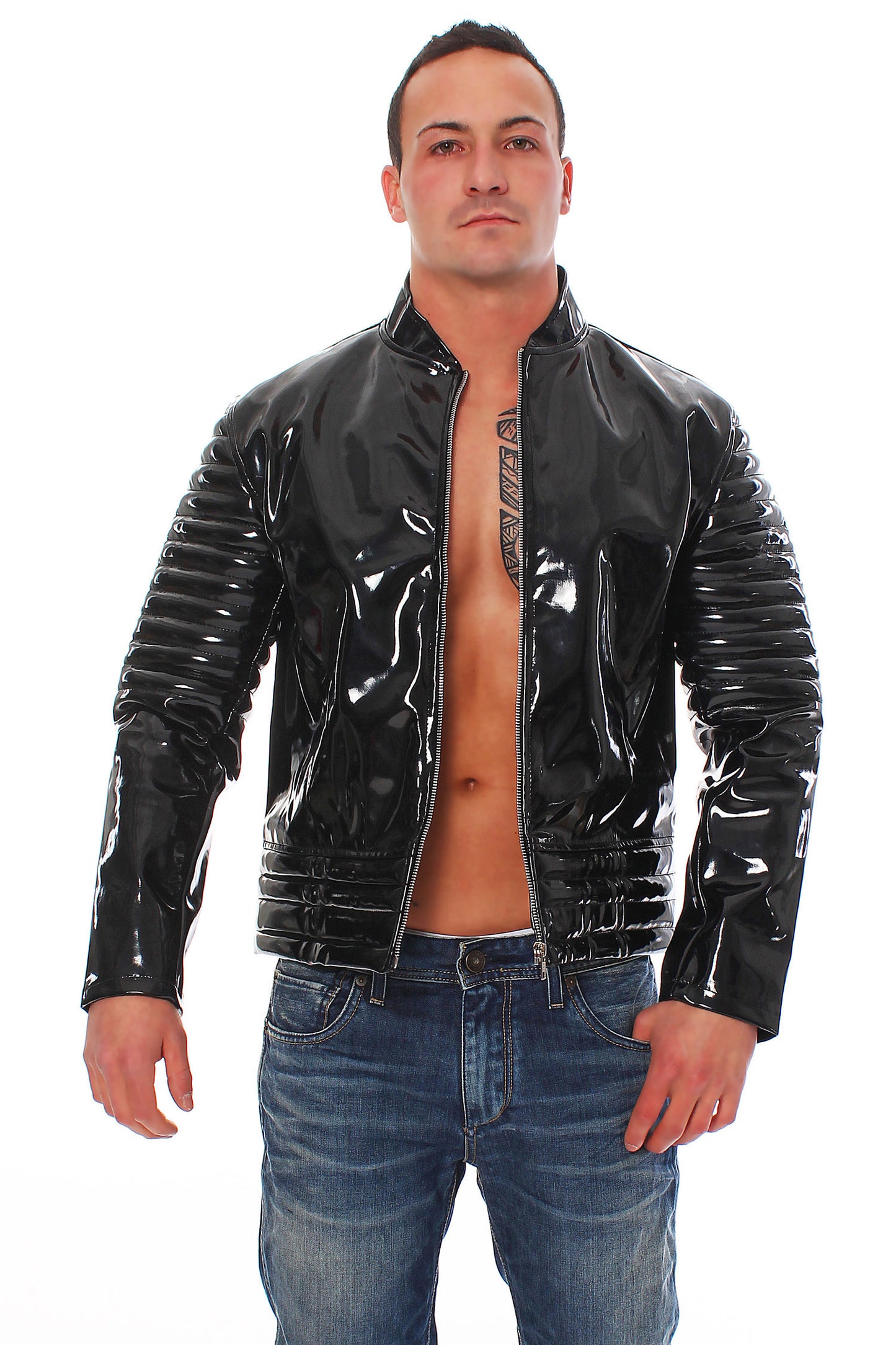 Lack Jacke Vinyl Qualität Oberarm Jackenende gesteppt div. Farben Reißverschluss