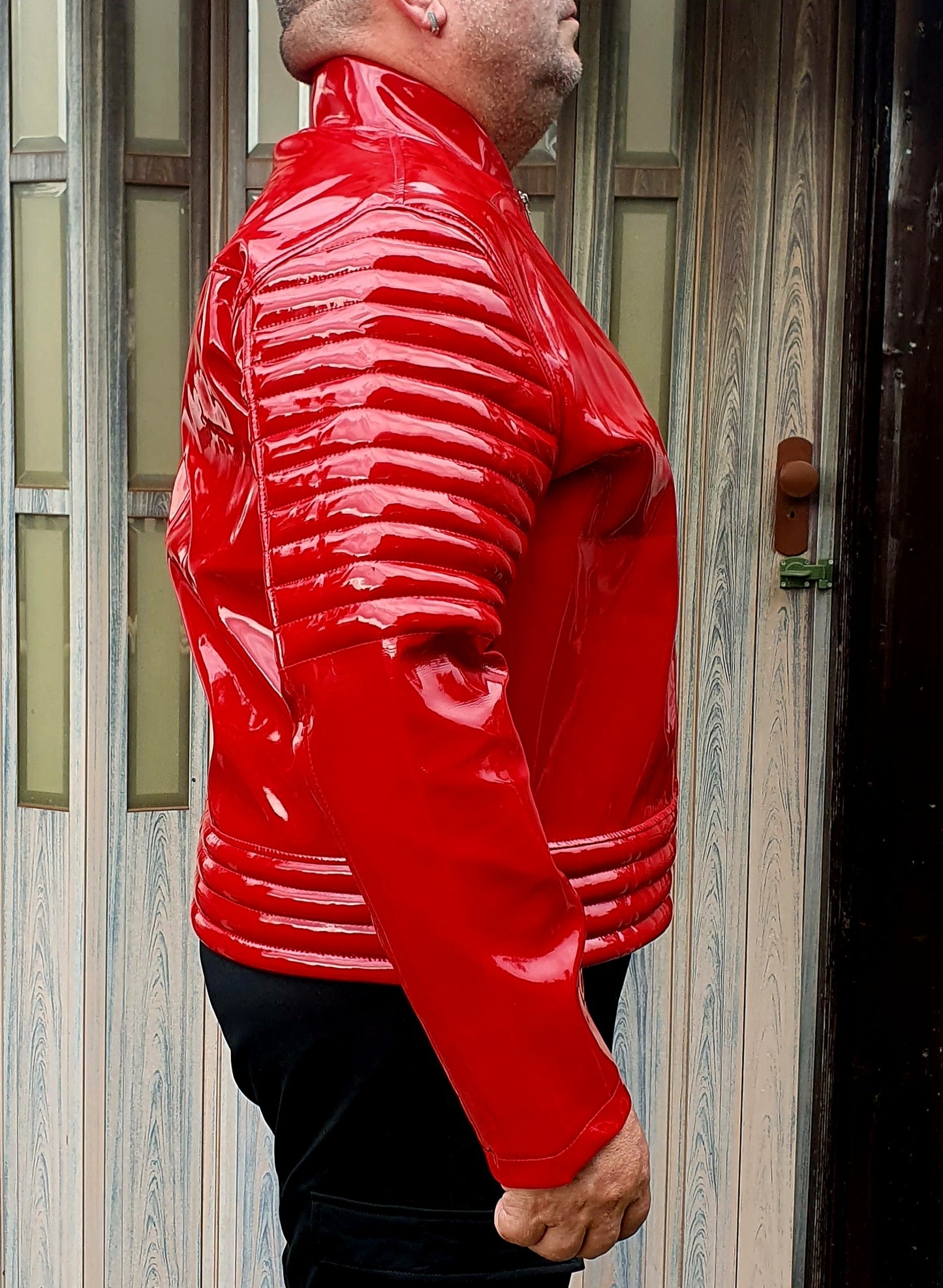 Lack Jacke Vinyl Qualität Oberarm Jackenende gesteppt div. Farben Reißverschluss