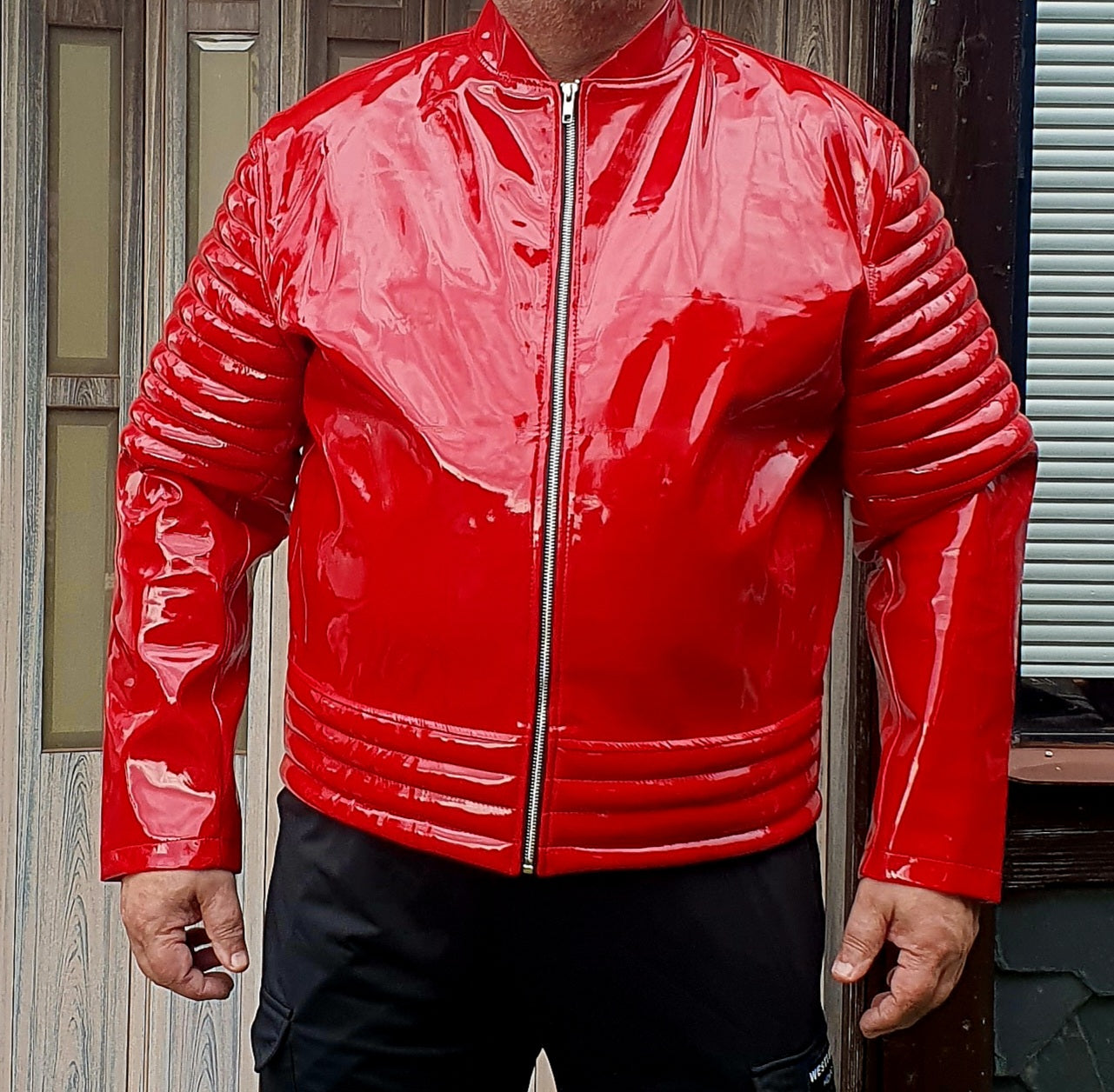 Lack Jacke Vinyl Qualität Oberarm Jackenende gesteppt div. Farben Reißverschluss