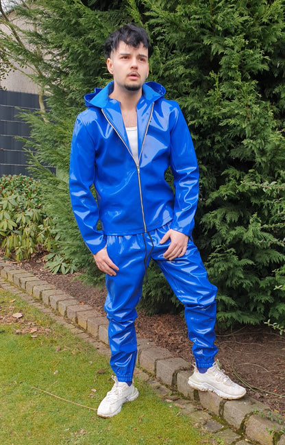 Lack Jacke Kapuzenjacke in Vinyl Qualität schwarz oder blau Reißverschluss Kapuze