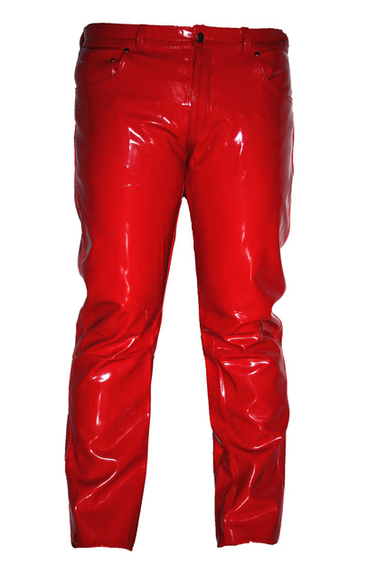 Lack Hose in Vinyl Qualität rot 5 Pocket Style Reißverschluss in alle Größen