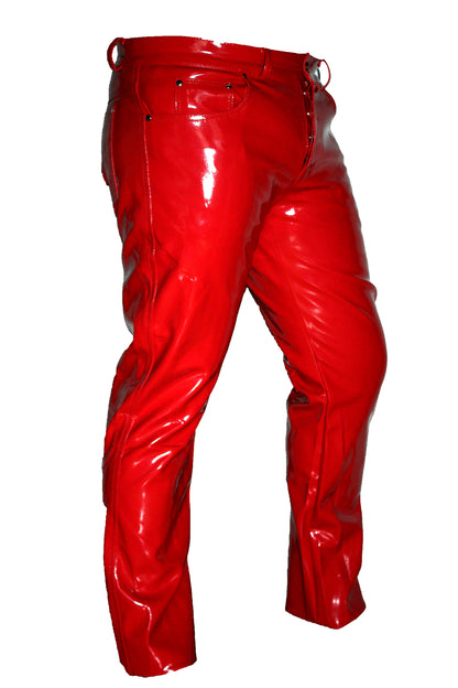 Lack Hose in Vinyl Qualität rot 5 Pocket Style Reißverschluss in alle Größen
