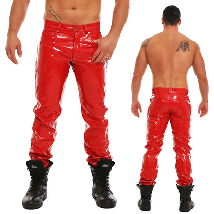 Lack Hose in Vinyl Qualität rot 5 Pocket Style Reißverschluss in alle Größen