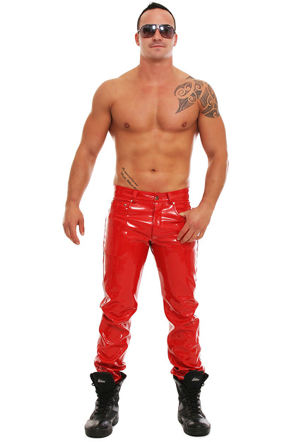 Lack Hose in Vinyl Qualität rot 5 Pocket Style Reißverschluss in alle Größen