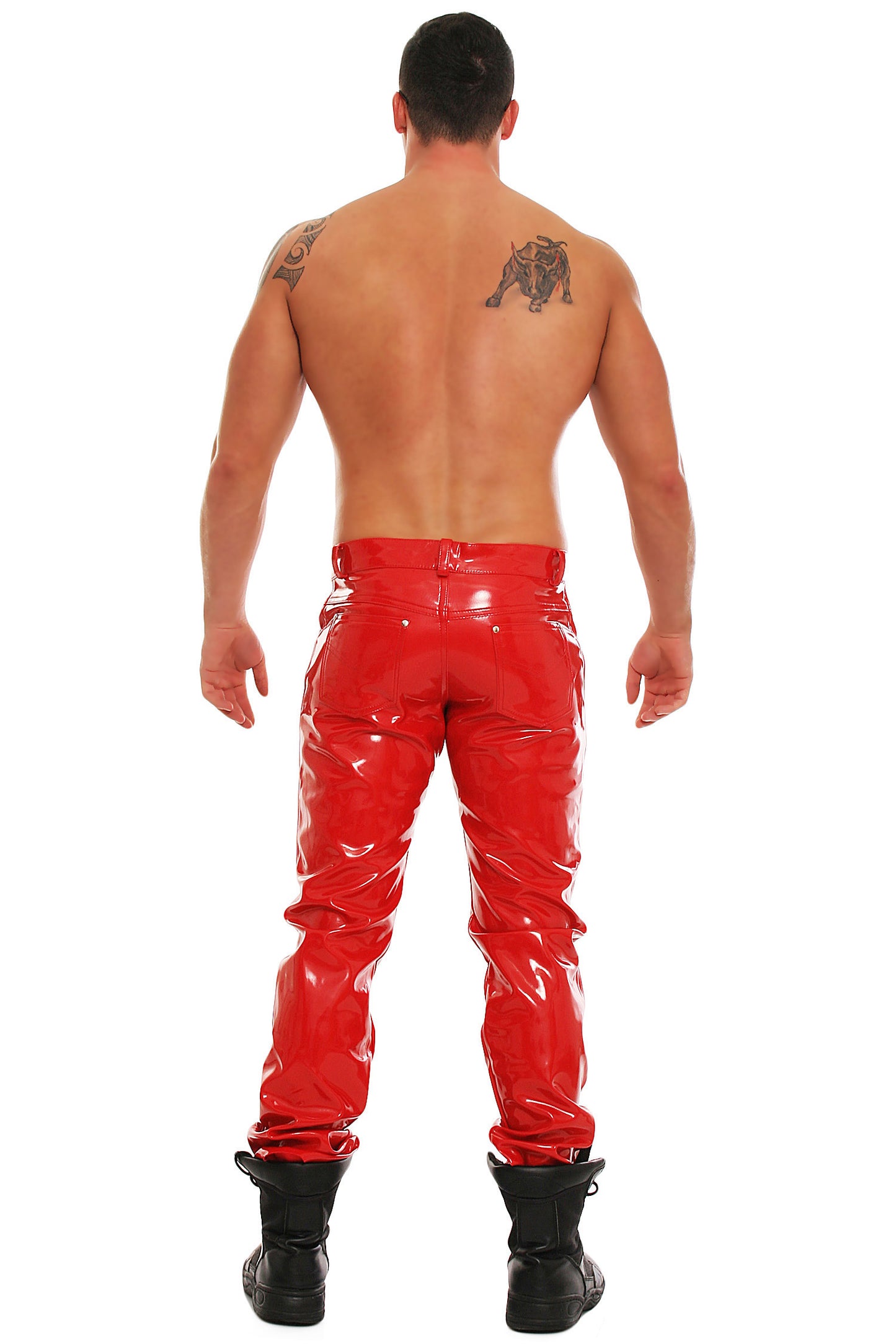 Lack Hose in Vinyl Qualität rot 5 Pocket Style Reißverschluss in alle Größen