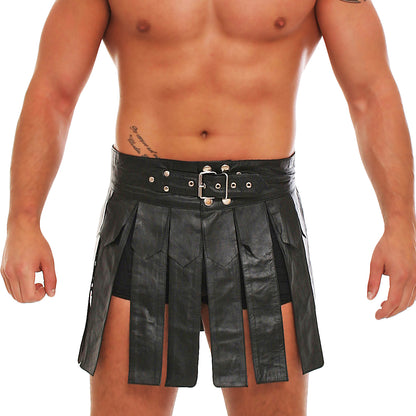 Gladiator Rock Kilt echt Leder weiches Rindsleder Nappaleder Unisex black Gürtel