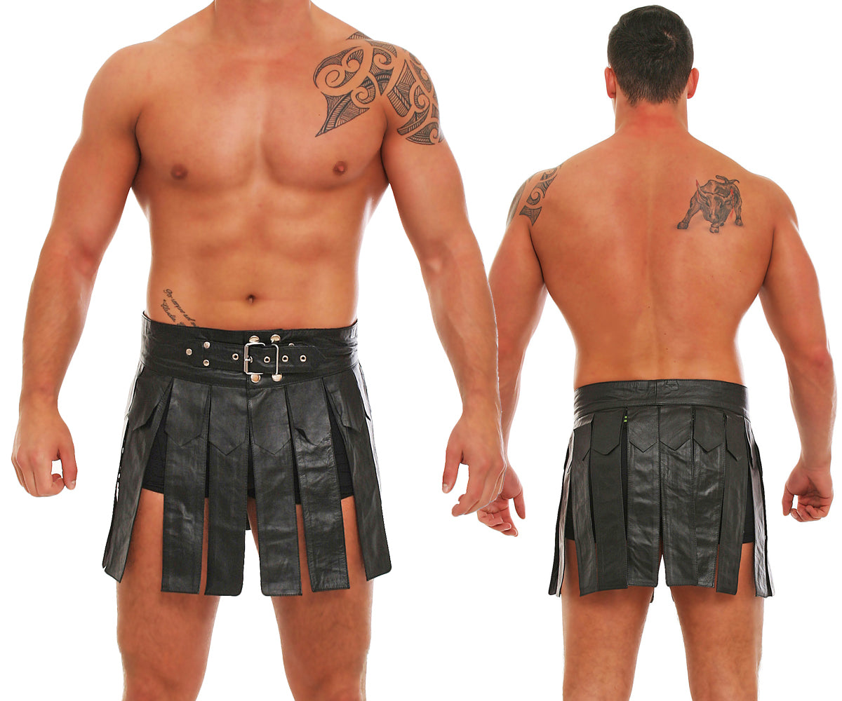 Gladiator Rock Kilt echt Leder weiches Rindsleder Nappaleder Unisex black Gürtel