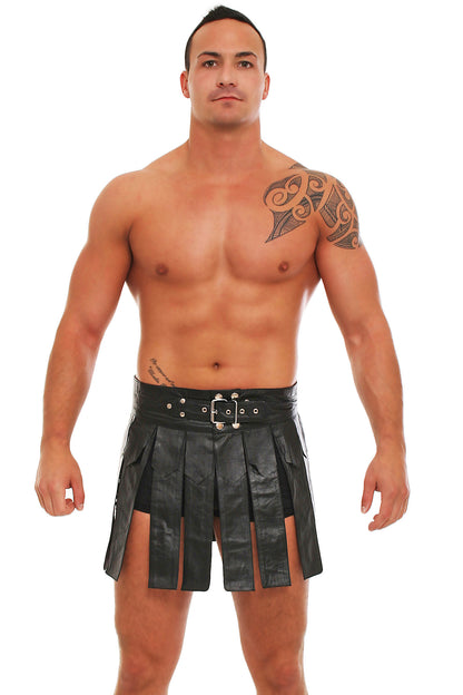 Gladiator Rock Kilt echt Leder weiches Rindsleder Nappaleder Unisex black Gürtel