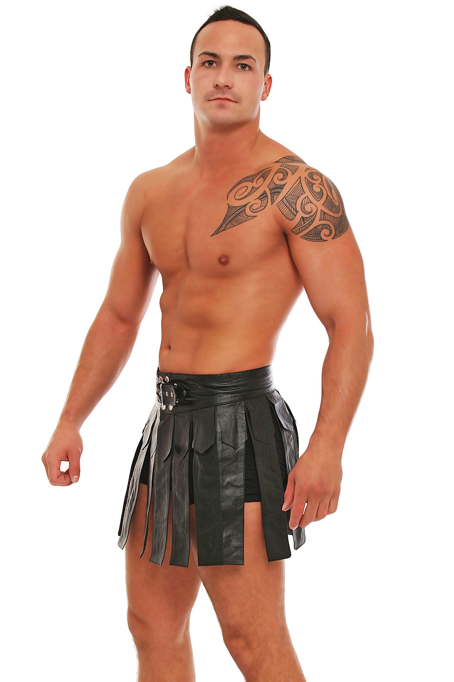 Gladiator Rock Kilt echt Leder weiches Rindsleder Nappaleder Unisex black Gürtel