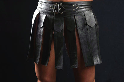 Gladiator Rock Kilt echt Leder weiches Rindsleder Nappaleder Unisex black Gürtel