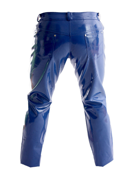 Lack Hose in Vinyl Qualität blau 5 Pocket Style Knopfleiste in alle Größen