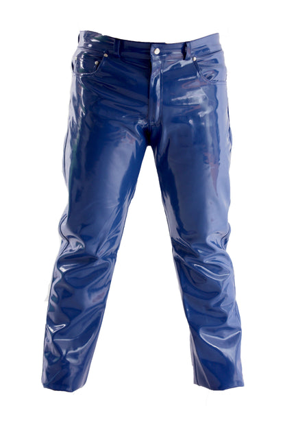 Lack Hose in Vinyl Qualität blau 5 Pocket Style Knopfleiste in alle Größen