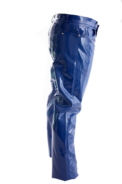 Lack Hose in Vinyl Qualität blau 5 Pocket Style Knopfleiste in alle Größen