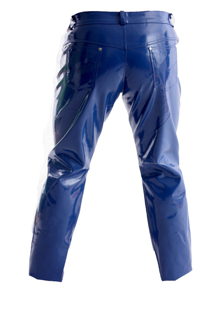 Lack Hose in Vinyl Qualität blau 5 Pocket Style Knopfleiste in alle Größen