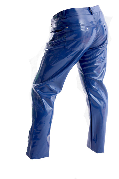 Lack Hose in Vinyl Qualität blau 5 Pocket Style Knopfleiste in alle Größen