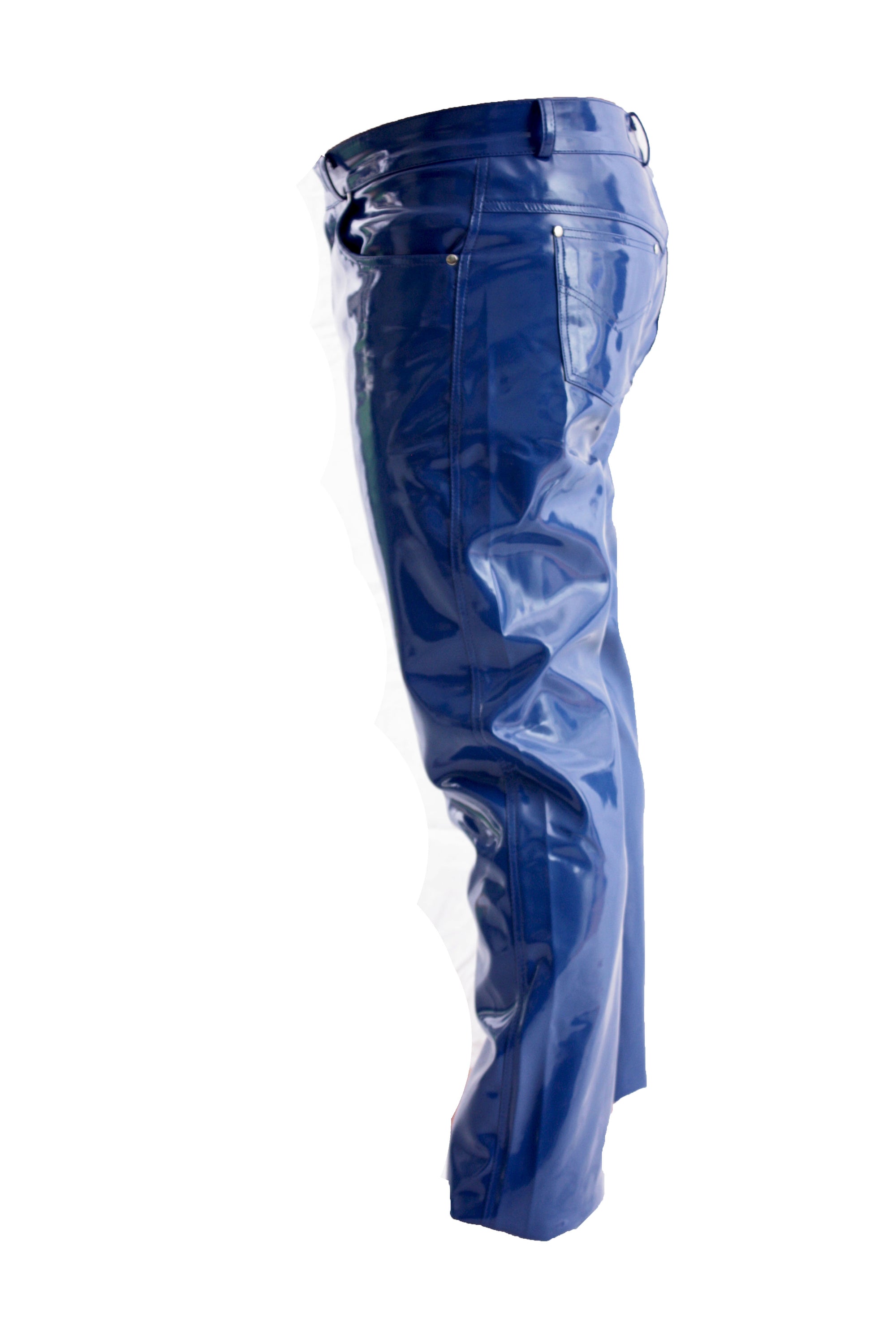 Lack Hose in Vinyl Qualität blau 5 Pocket Style Knopfleiste in alle Größen