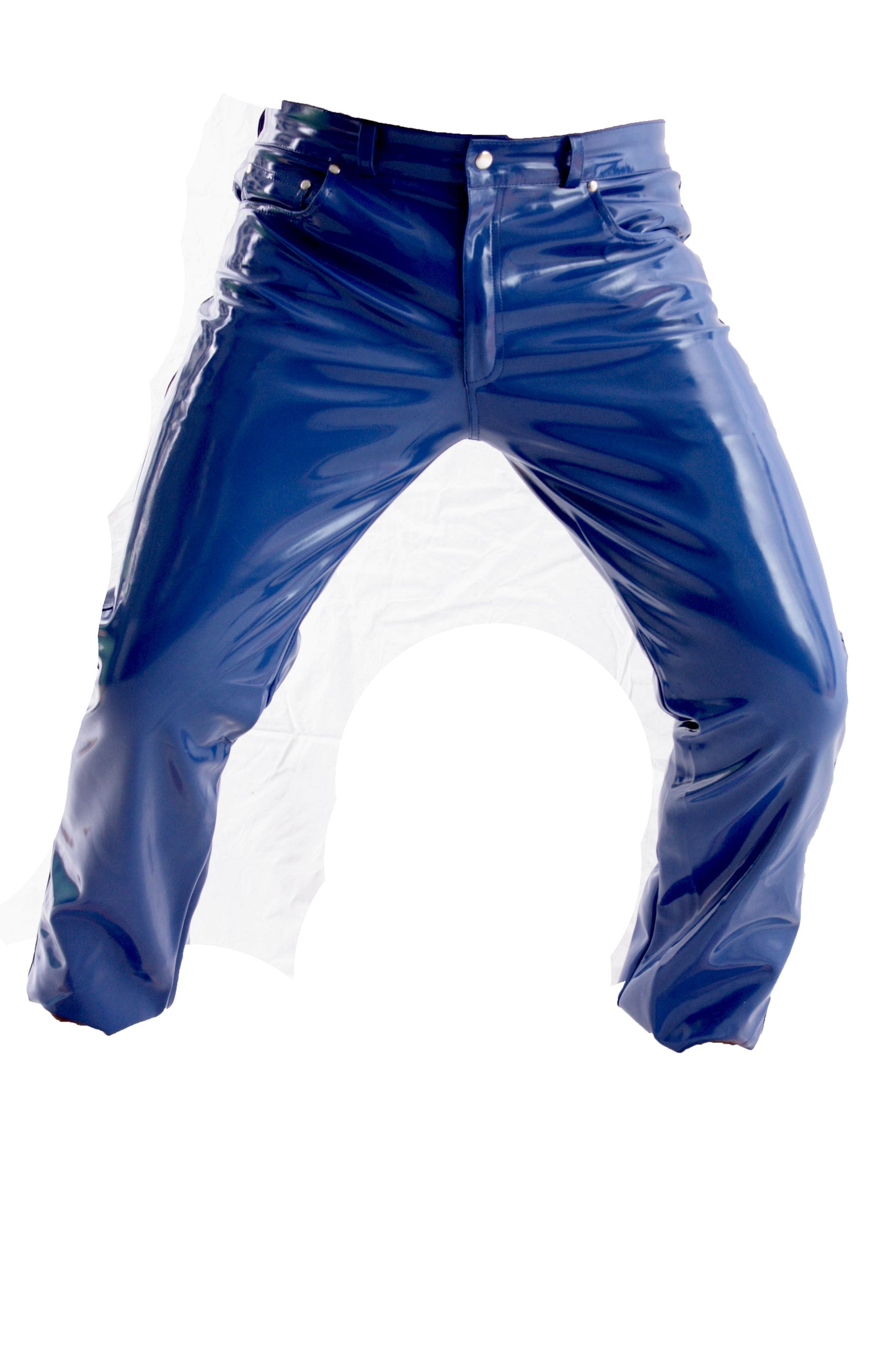 Lack Hose in Vinyl Qualität blau 5 Pocket Style Knopfleiste in alle Größen