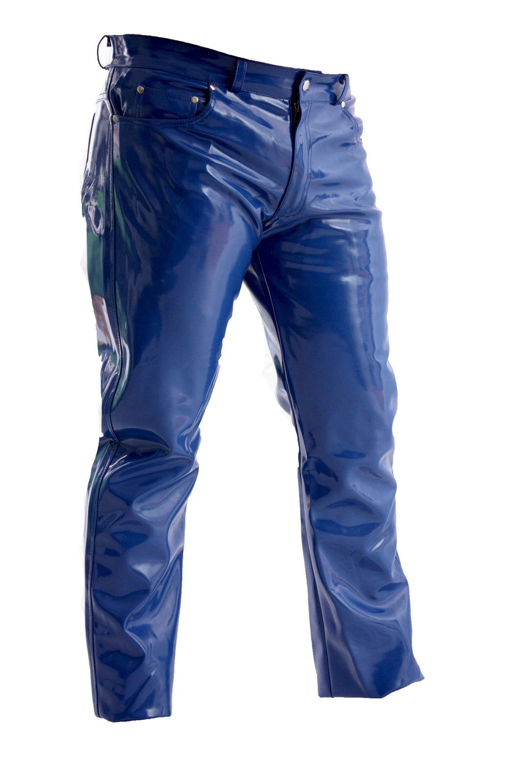 Lack Hose in Vinyl Qualität blau 5 Pocket Style Knopfleiste in alle Größen