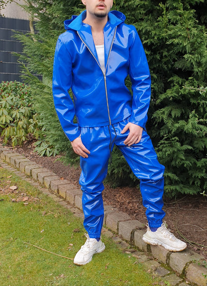 Lack Jacke Kapuzenjacke in Vinyl Qualität schwarz oder blau Reißverschluss Kapuze