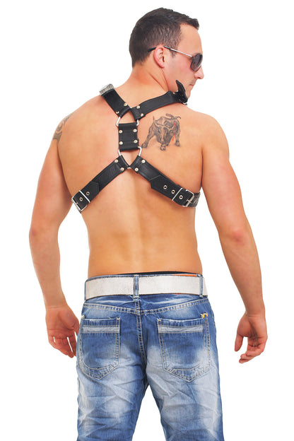 Echt Leder Brust Harness Rindsleder doppellagig 4fach vernäht Nieten verziert Ösen verstärkt