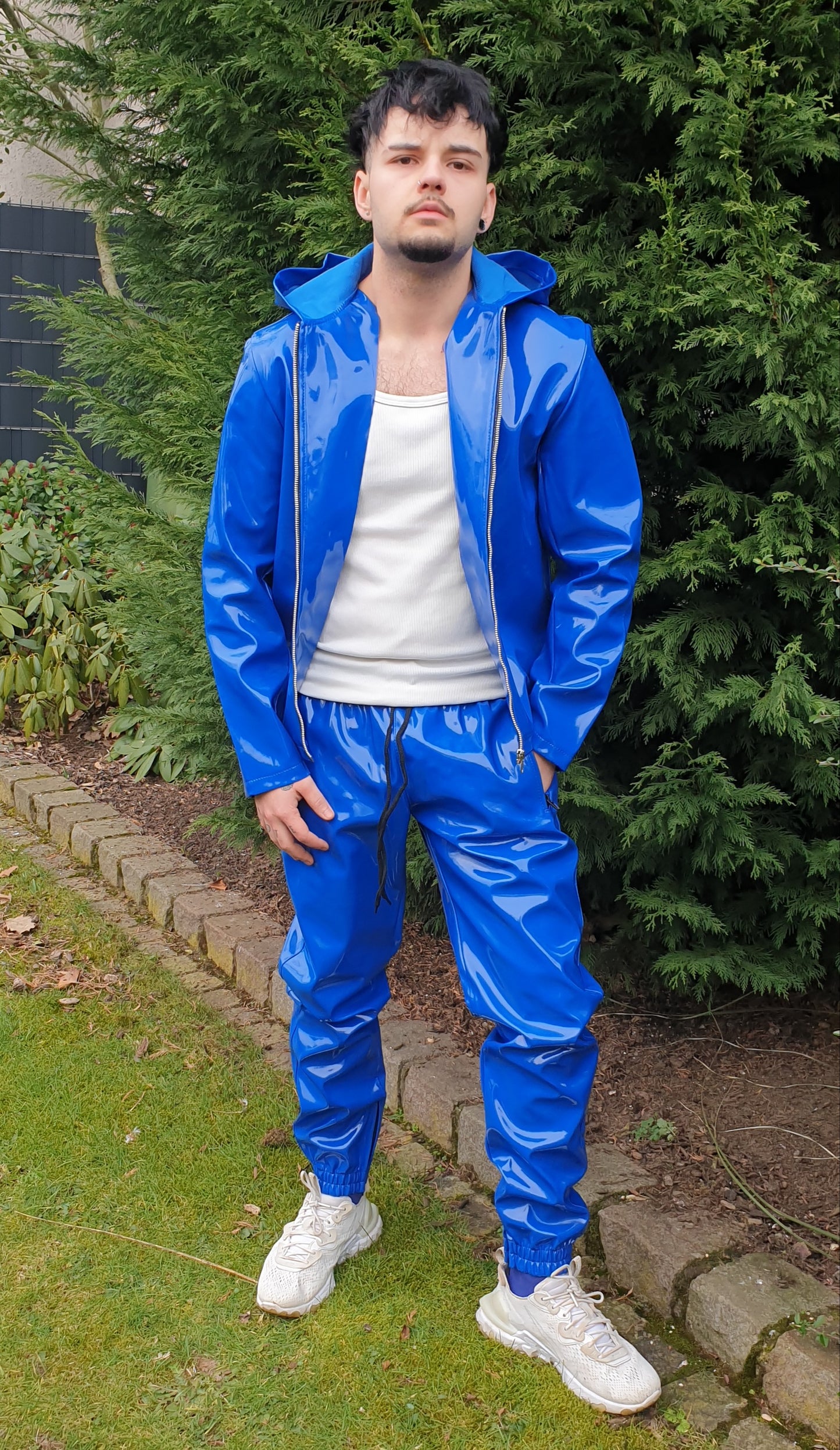 Lack Jacke Kapuzenjacke in Vinyl Qualität schwarz oder blau Reißverschluss Kapuze