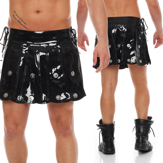 Unisex Lack Kilt Rock Vinyl Qualität FWT seitlich Schnürung schwere Applikation